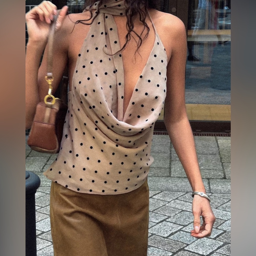 ZARA POLKA DOT HALTER SCARF TOP